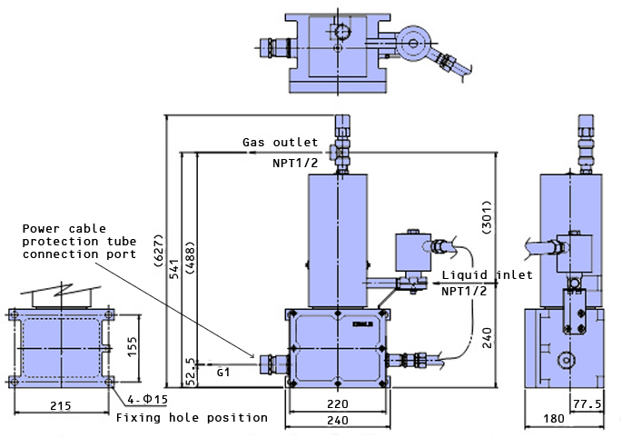 Structural drawing of dry-electric compact size vaporizer 45/55ADX