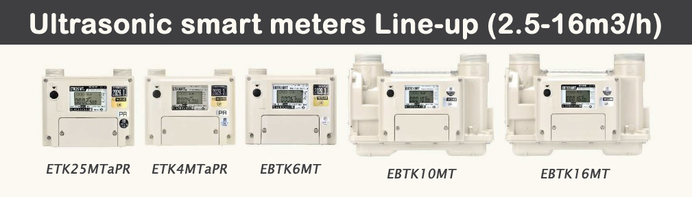 Product photos of all available size ultrasonic smart meters