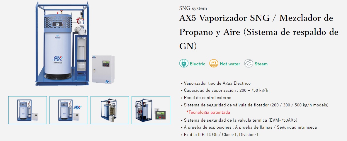 Enlace a la página del producto para el sistema SNG (mezclador de propano-aire) serie EVM-AX5